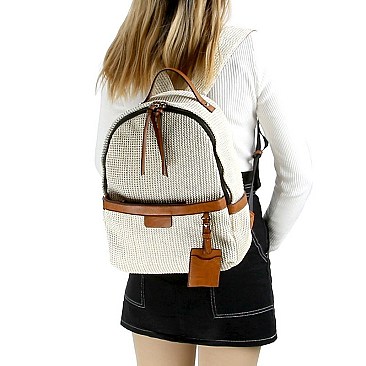 Fashionable Knitted Straw Multi-Pocket Fashion Backpack Wallet SET MH-LMS0791W