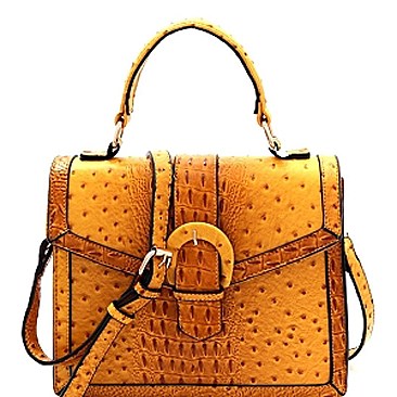 Buckle Accent Ostrich Embossed Flap Satchel MH-LMS089