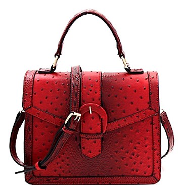 Buckle Accent Ostrich Embossed Flap Satchel MH-LMS089