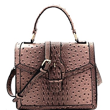 Buckle Accent Ostrich Embossed Flap Satchel MH-LMS089