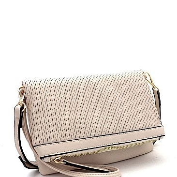 Trendy Perforated Fold-over Flap 3-Way Clutch Cross Body JY-LMS094