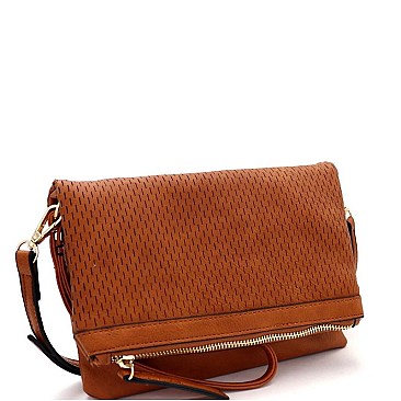 Trendy Perforated Fold-over Flap 3-Way Clutch Cross Body JY-LMS094