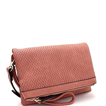 Trendy Perforated Fold-over Flap 3-Way Clutch Cross Body JY-LMS094