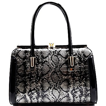 LOL009-LP Python Print Patent Jewel-Top Satchel