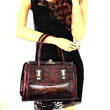 LOL009-LP Python Print Patent Jewel-Top Satchel