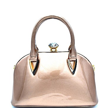 LOL012-LP Jewel-Top Patent Medium Frame Chic Satchel