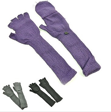 Women's Long Knitted Convertible Gloves Half Finger Fingerless Winter