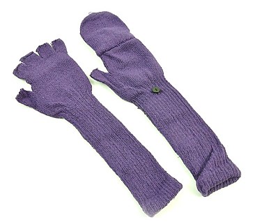 Women's Long Knitted Convertible Gloves Half Finger Fingerless Winter