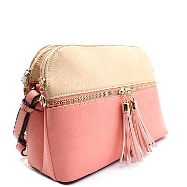 Multi-Compartment Two-Tone Crossbody Messenger