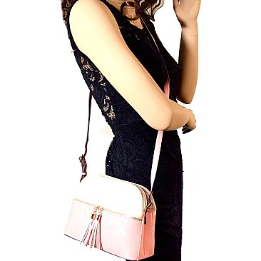 Multi-Compartment Two-Tone Crossbody Messenger