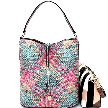 LP062P-LP Multi-Color Woven Print 2 in 1 Hobo with Plaid Print Crossbody