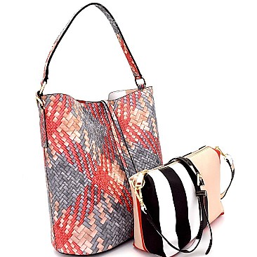 LP062P-LP Multi-Color Woven Print 2 in 1 Hobo with Plaid Print Crossbody