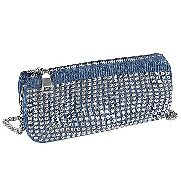 Rhinestone Denim Clutch Crossbody Bag