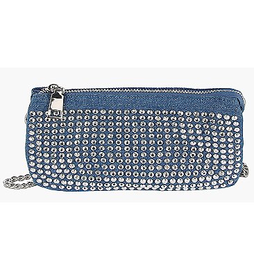 Rhinestone Denim Clutch Crossbody Bag