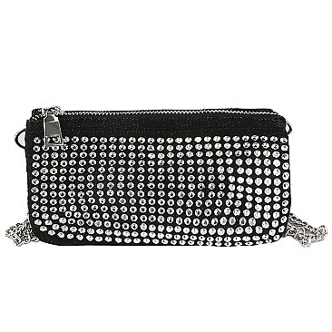 Rhinestone Denim Clutch Crossbody Bag