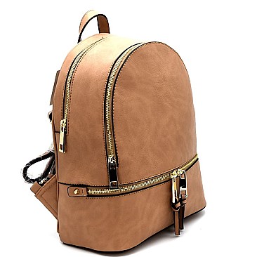 Multi Compartment Backpack SET with Double Zipper Wallet