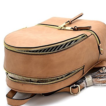 Multi Compartment Backpack SET with Double Zipper Wallet