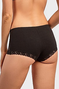 PACK OF 12 PIECES STYLISH SIDE LACE COTTON BOYSHORT PANTY MULP1388CB3