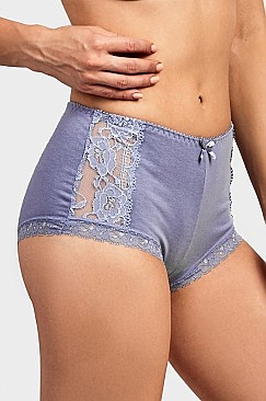 PACK OF 12 PIECES STYLISH SIDE LACE COTTON BOYSHORT PANTY MULP1388CB3