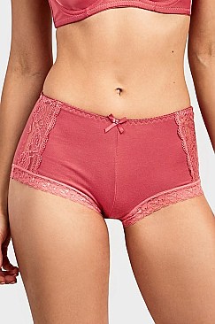 PACK OF 12 PIECES STYLISH SIDE LACE COTTON BOYSHORT PANTY MULP1388CB3