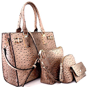 [S]LQ084O-LP Ostrich Embossed Formal 4 in 1 Work Satchel SET