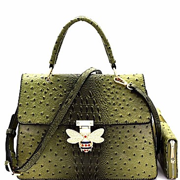  Bee Charm Ostrich Flap Satchel 