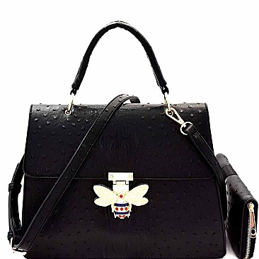 Bee Charm Ostrich Flap Satchel Wallet SET  MH-LQ1181W