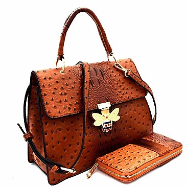 Bee Charm Ostrich Flap Satchel Wallet SET  MH-LQ1181W