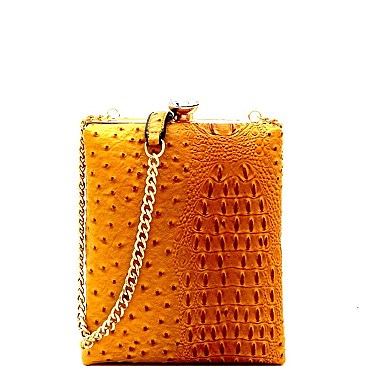 Ostrich Embossed Jewel-Top Frame Shoulder Bag MH-LQ126