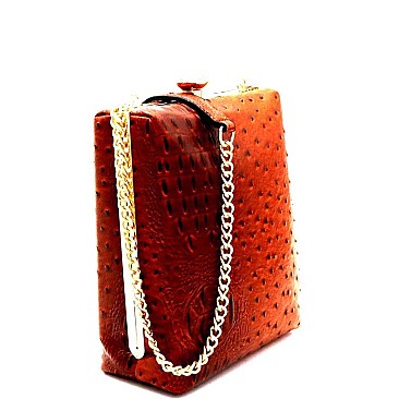 Ostrich Embossed Jewel-Top Frame Shoulder Bag MH-LQ126