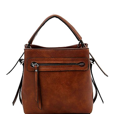 Stylish Front Zipper Pocket 2-Way Medium Satchel Stone MH-LQ133