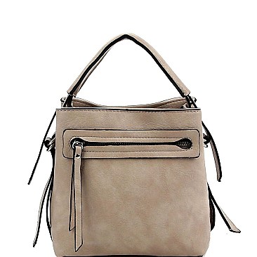 Stylish Front Zipper Pocket 2-Way Medium Satchel Stone MH-LQ133