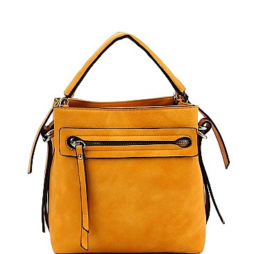 Stylish Front Zipper Pocket 2-Way Medium Satchel Stone MH-LQ133