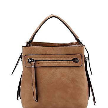 Stylish Front Zipper Pocket 2-Way Medium Satchel Stone MH-LQ133