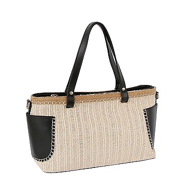 Straw Side Pocket Tote Bag