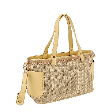 Straw Side Pocket Tote Bag