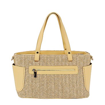 Straw Side Pocket Tote Bag