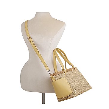 Straw Side Pocket Tote Bag