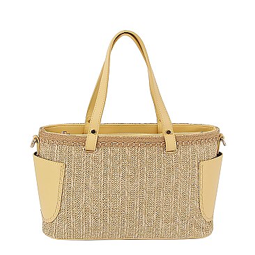 Straw Side Pocket Tote Bag