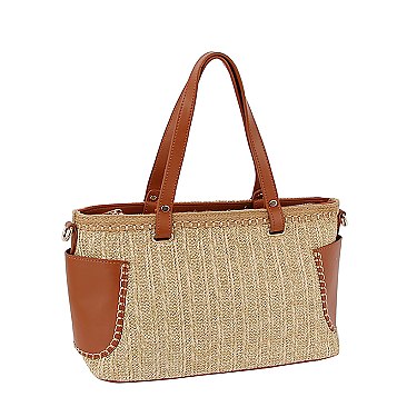 Straw Side Pocket Tote Bag