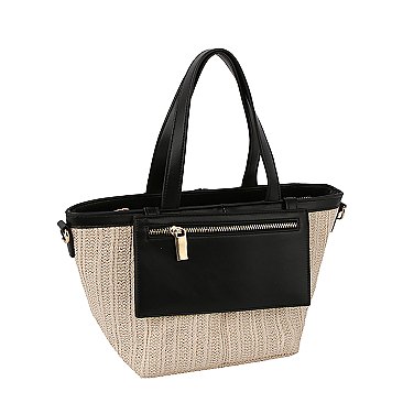 Straw Front Pocket Tote Bag