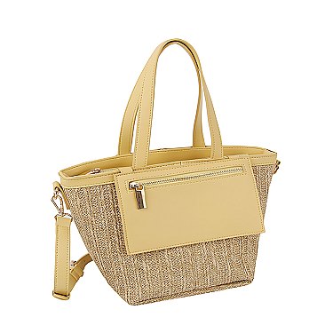 Straw Front Pocket Tote Bag