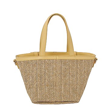 Straw Front Pocket Tote Bag