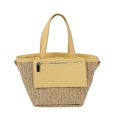 Straw Front Pocket Tote Bag