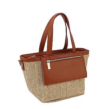 Straw Front Pocket Tote Bag