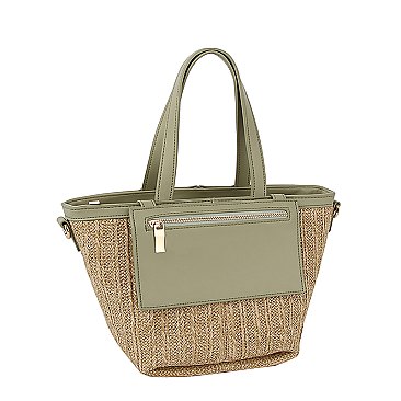 Straw Front Pocket Tote Bag