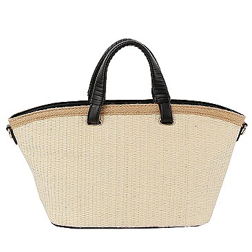 Straw Top Handle Tote Bag