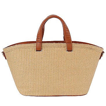 Straw Top Handle Tote Bag