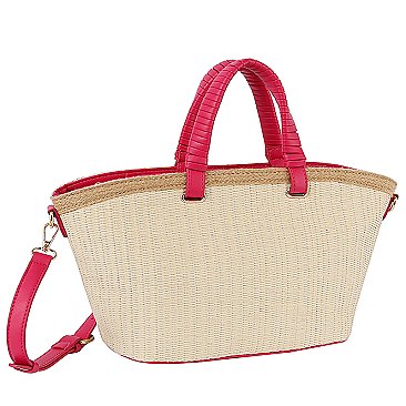 Straw Top Handle Tote Bag