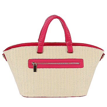 Straw Top Handle Tote Bag